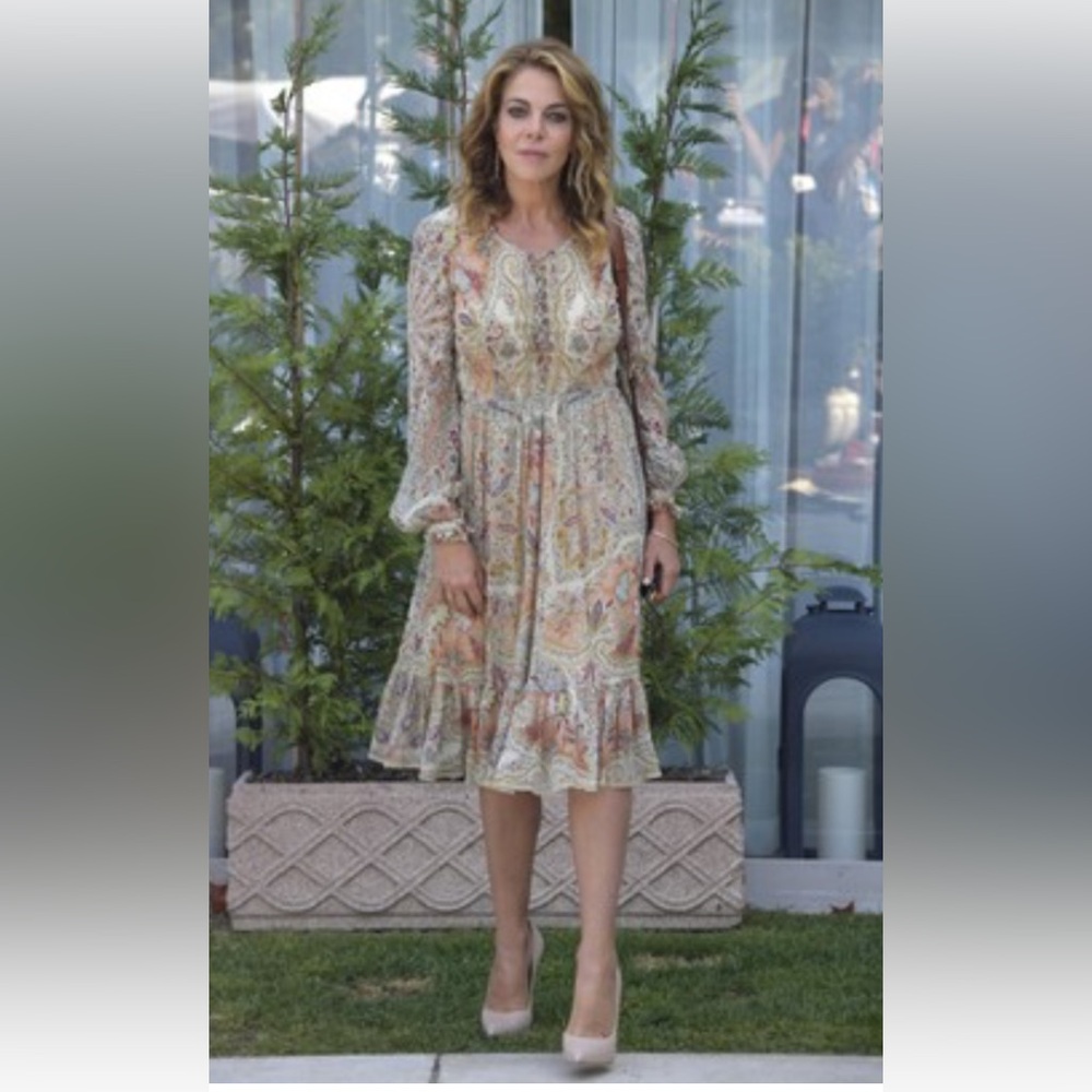 New Etro Milano Multicolor Paisley Print Chiffon Lace up dress Italy Size 40 - Picture 5 of 16